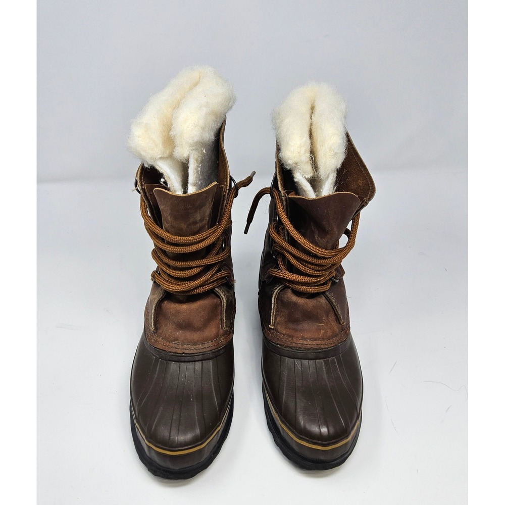Sorel Caribou Snow Boots Vtg Women 9 Leather Waterproof Made in Canada Brown